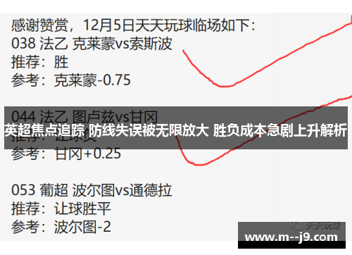 英超焦点追踪 防线失误被无限放大 胜负成本急剧上升解析